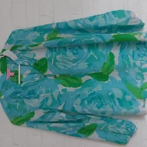 Lilly Pulitzer Elsa Silk Top, Size XXS, Blue, Green and White